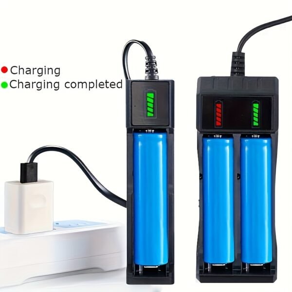 Portable USB Battery Charger with LED Indicator, Single and Dual Slot Charging, ≤36V Operating Voltage - USB Powered (Battery Not Included), Power Supply