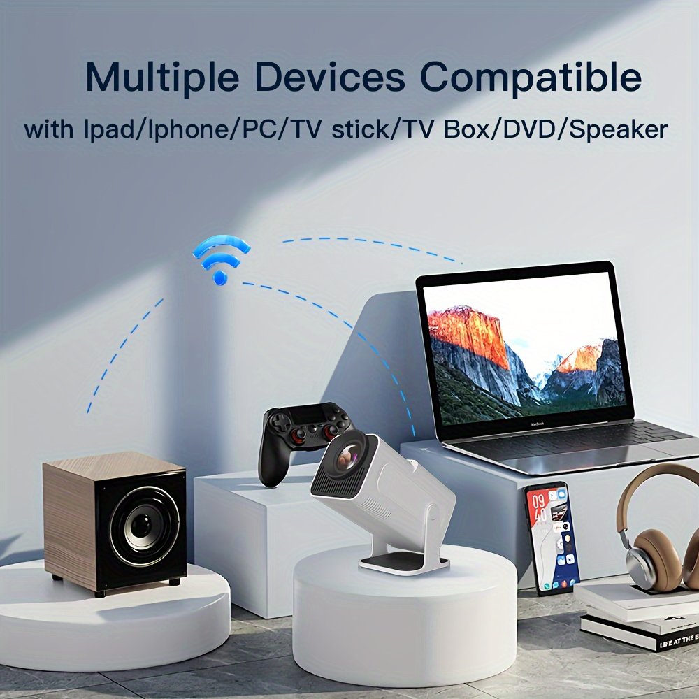 1pc HY320 Smart Mini Projector, 1080P Full HD LCD Display, 4K Decoding, 180° Adjustable Stand, Auto Keystone, Wireless & Wired Connection, Android 11, 110V/220V, Internet-Ready, No Battery, European Plug - Image 4