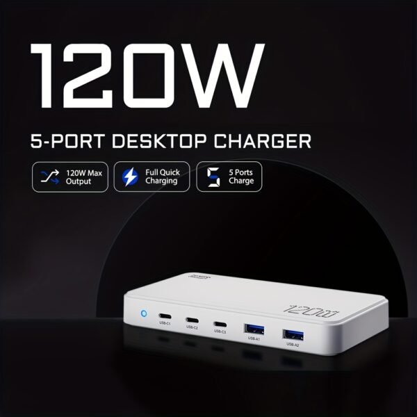USB C Fast Charger 120W 5 Ports Type USB C Charging Station Hub Block USB C Wall Charger Power Strip Adapter Plug Cube Brick 3 USB C 2 USB A for iPad iPhone 15 14 13 12 11 Pro Max & for Samsung Pixel Note Galaxy series PD 100W Fast Charger For Laptop - Image 13
