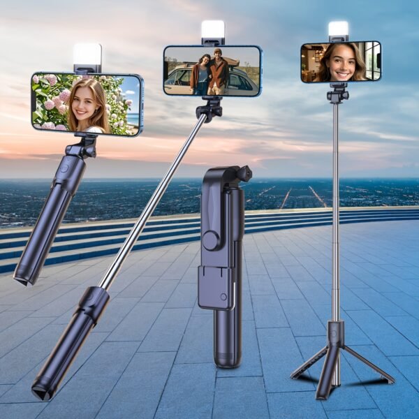 [1pc Multifunctional Selfie Stick Tripod with Fill Light] Multifunctional Selfie Stick Tripod with Fill Light, Universal Smartphone Holder, Battery Powered Wireless, Adjustable Height, Plastic Material, with Non-Rechargeable Button Battery for Travel, Liv - Image 5