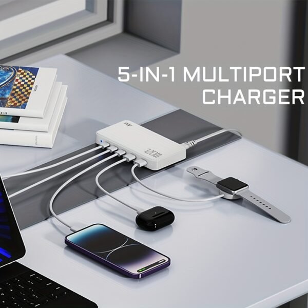 USB C Fast Charger 120W 5 Ports Type USB C Charging Station Hub Block USB C Wall Charger Power Strip Adapter Plug Cube Brick 3 USB C 2 USB A for iPad iPhone 15 14 13 12 11 Pro Max & for Samsung Pixel Note Galaxy series PD 100W Fast Charger For Laptop - Image 8