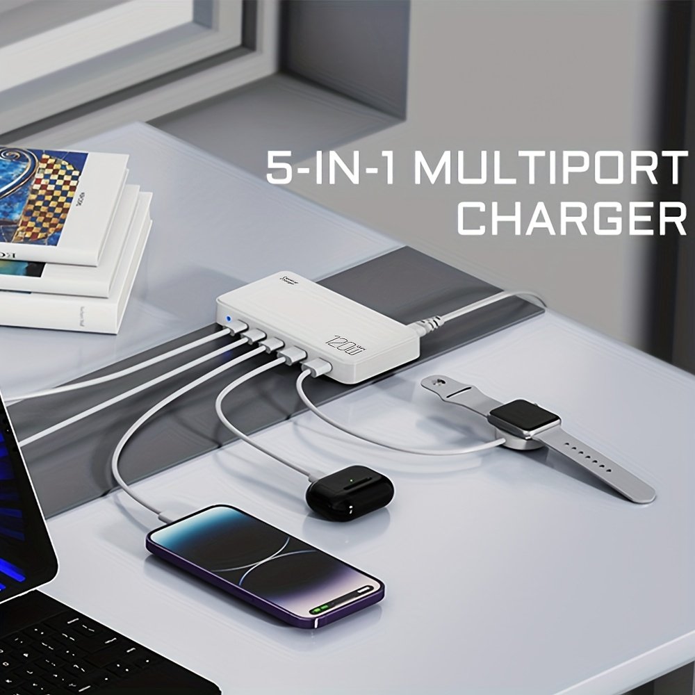 USB C Fast Charger 120W 5 Ports Type USB C Charging Station Hub Block USB C Wall Charger Power Strip Adapter Plug Cube Brick 3 USB C 2 USB A for iPad iPhone 15 14 13 12 11 Pro Max & for Samsung Pixel Note Galaxy series PD 100W Fast Charger For Laptop - Image 8