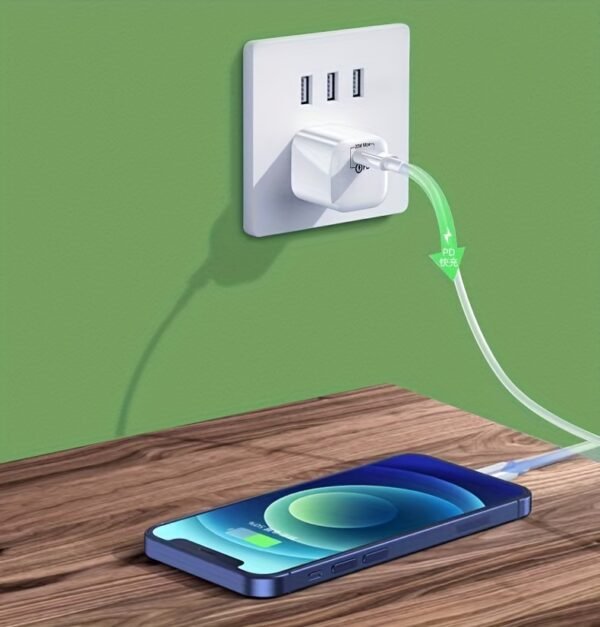 TIENSUN 20W PD Fast Charging USB-C Wall Adapter, European Standard Plug - Sleek White Travel Power Supply for iPhone 15 & for iPad, Quick Charge with Type-C Connector - Image 9