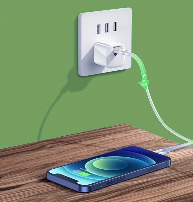 TIENSUN 20W PD Fast Charging USB-C Wall Adapter, European Standard Plug - Sleek White Travel Power Supply for iPhone 15 & for iPad, Quick Charge with Type-C Connector - Image 9