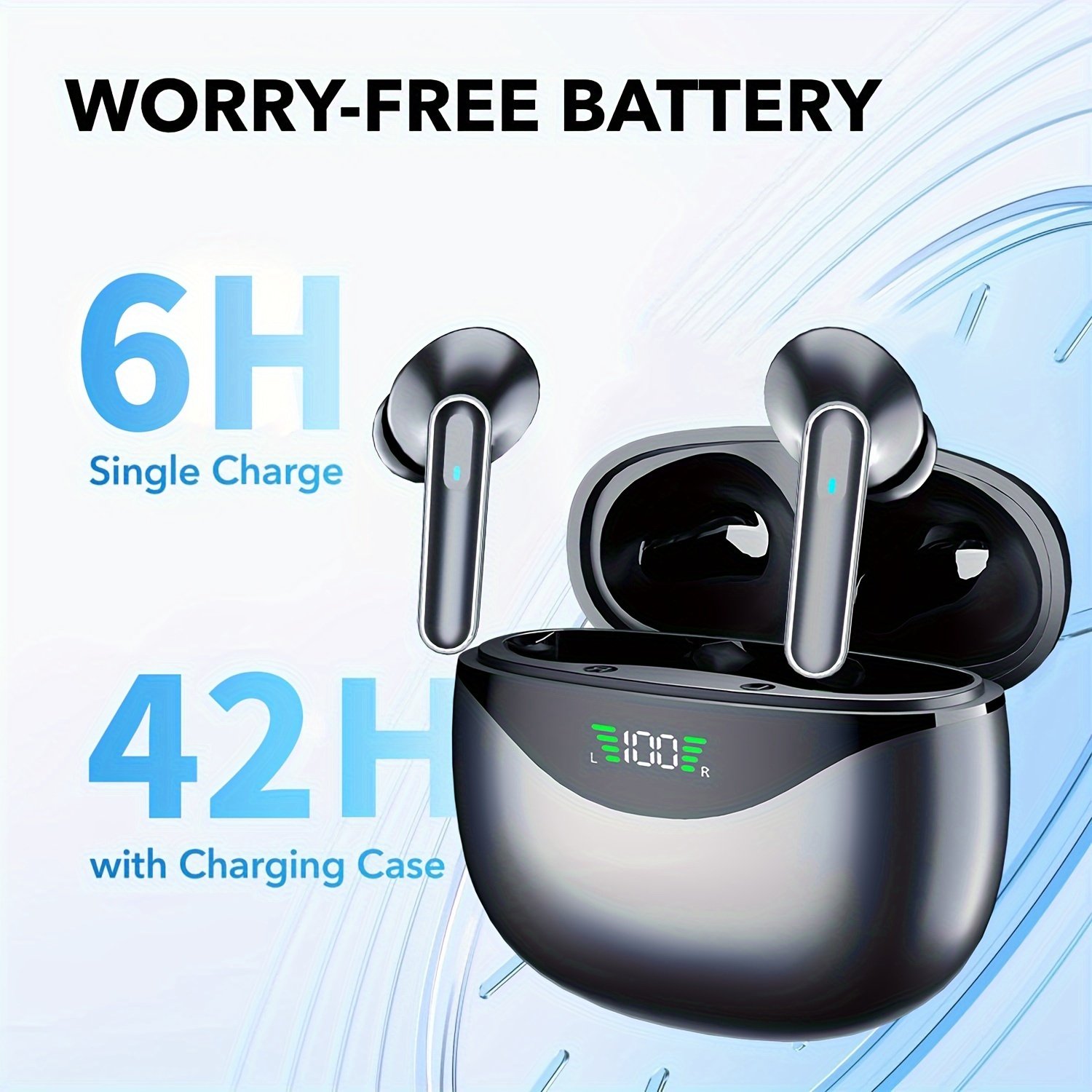 1 Pair LIFEBEE True Wireless Earbuds with Digital LED Power Display, TWS In-Ear Headphones with ENC Noise Cancelling, Built-in Condenser Mic, Sports Exercise Earphones with Deep Bass, Type-C Rechargeable Case, 300mAh Lithium Polymer Battery, Wireless Open - Image 16