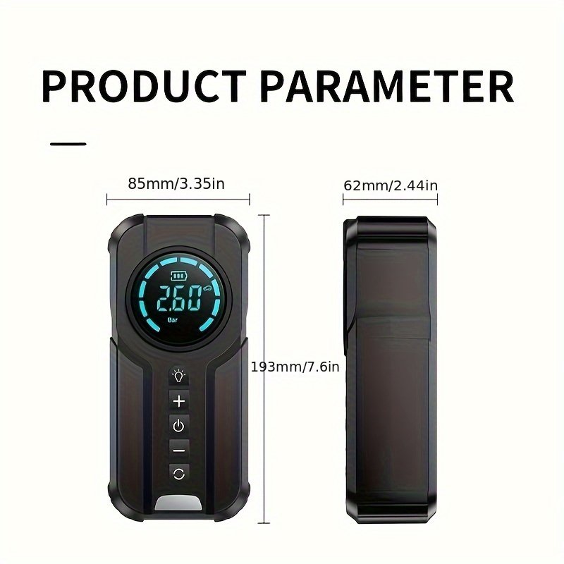 8000mAh Emergency Car Jump Starter Power Bank with Digital Display, Portable USB-C Charging Air Compressor, 12 Safety Protections, Fast Inflation in 10 Seconds, Rechargeable Lithium Polymer Battery for Tire Inflation and Multi-Functional Lighting - Image 6