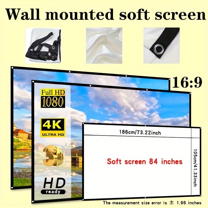 Double-sided projection viewing with 4K soft screen, 152.4/182.88/213.36/254.0/304.8/381.0 cm, space saving, easy to clean, projection screen can be ironed for bedrooms, living room movies, large screen fabric - Image 2