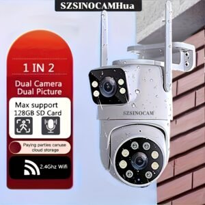 1pc SZSINOCAM 720P HD Wireless Outdoor Security Camera, Dual Lens, 2K Ultra Clear Night Vision, Waterproof, App Control, USB Charging, 360° Pan-Tilt, Motion Detection, Two-Way Audio, No Battery, Wi-Fi Enabled