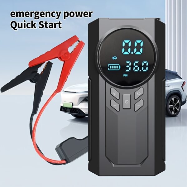 1 Portable Emergency Car Jump Starter with Air Pump & Power Bank - USB Rechargeable, Semi-Automatic, ABS Material, Black - Ideal for Christmas, Valentine's, Thanksgiving - Features Digital Display & Inflates Large Tires - Image 2