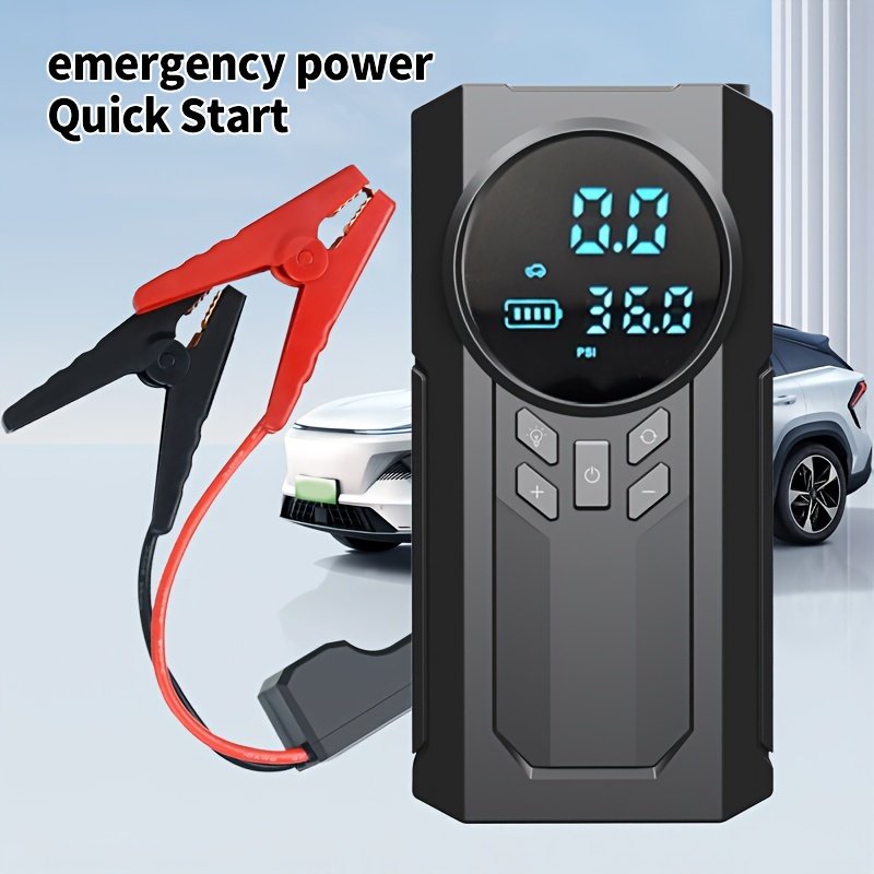 1 Portable Emergency Car Jump Starter with Air Pump & Power Bank - USB Rechargeable, Semi-Automatic, ABS Material, Black - Ideal for Christmas, Valentine's, Thanksgiving - Features Digital Display & Inflates Large Tires - Image 2