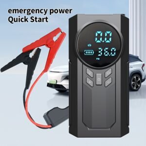 Portable Car Jump Starter & Tire Inflator with LED Light - USB Rechargeable, 8800mAh Battery, Compatible with Cars, Motorcycles, Bikes, Sports Balls - Black
