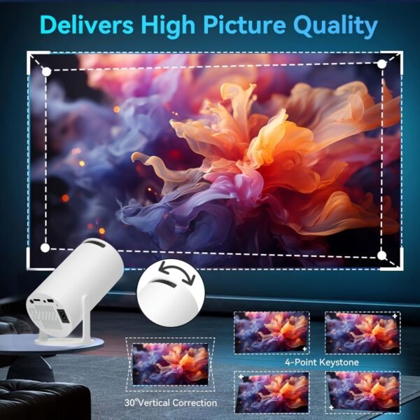 1pc Ultra HD Mini Projector, 4K 150 ANSI, 16:9 Aspect Ratio, 1280x720 HD Resolution, Portable 180° Rotatable, with 5G WiFi & BT5.2, Android 11 OS, Remote Control, Compatible with Smartphones & Laptops, No Battery, for Home Theater, EU Plug - Image 7