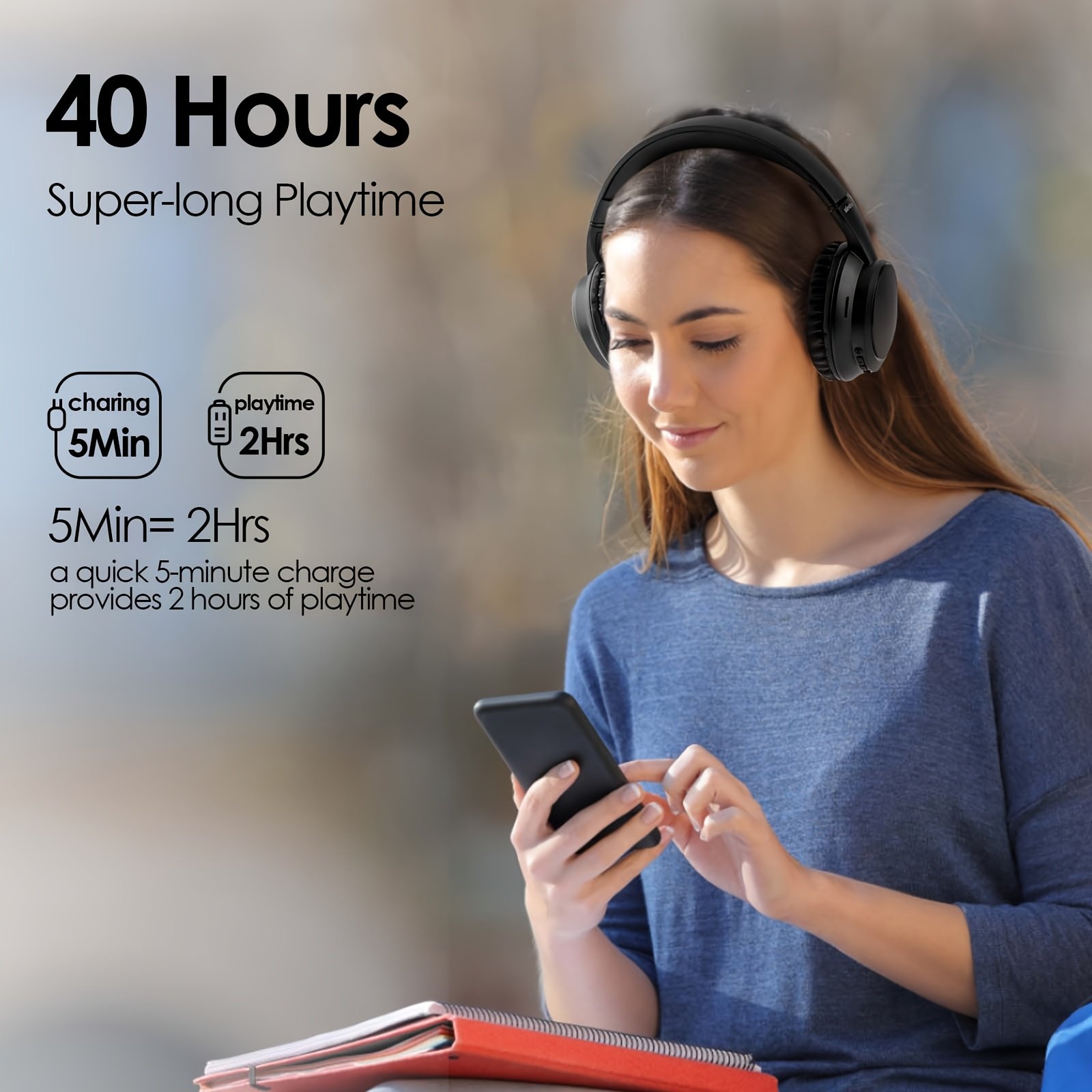 Siindoo Wireless Headphones Over Ear HiFi Stereo Headset with Microphone and 3EQ Modes Foldable Wireless V5.4 Headset for Travel Smartphone Computer Laptop - Image 6
