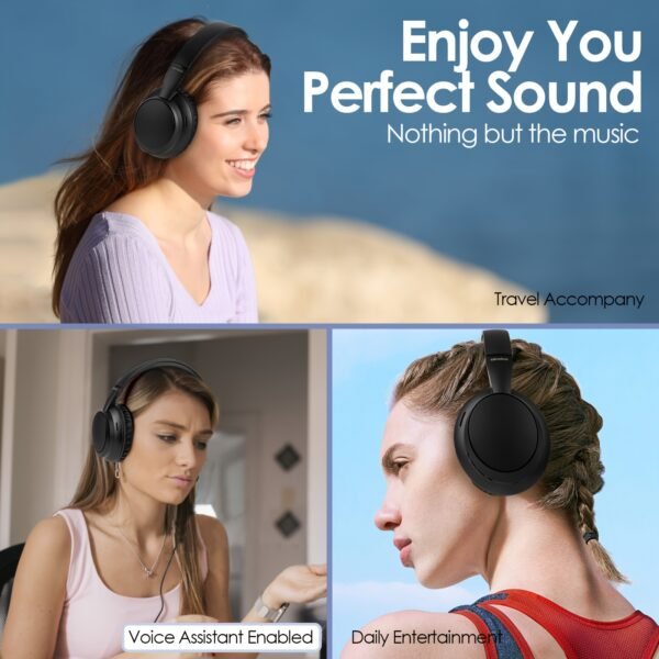 Siindoo Wireless Headphones Over Ear HiFi Stereo Headset with Microphone and 3EQ Modes Foldable Wireless V5.4 Headset for Travel Smartphone Computer Laptop - Image 4