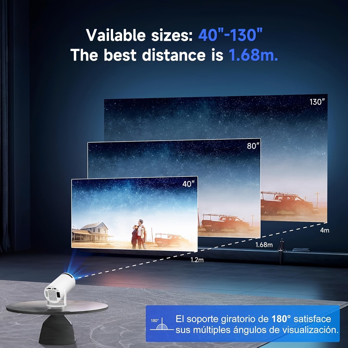 XYA Compact HD Mini Projector - 2800+ Lumens, 1080P Supported, 3.3meter Screen, Remote Control, LED Lights, Auto Correction, for Laptops, PCs, Smartphones - White, Home Cinema Projector|Modern Cylindrical Design|Highperformance Electronics - Image 7