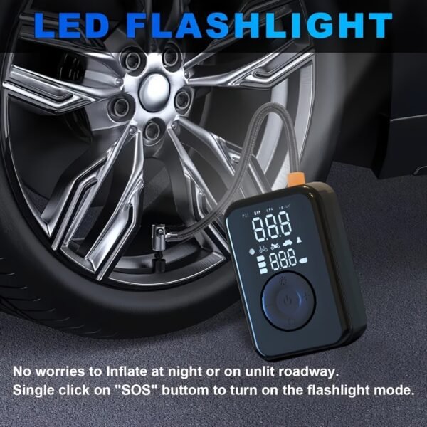 Portable Wireless Car Battery Jump Starter, Tire Inflator, Air Compressor Easily Inflates Tires, LED Display, with Flashlight And Power Bank, High-Capacity Battery. - Image 9
