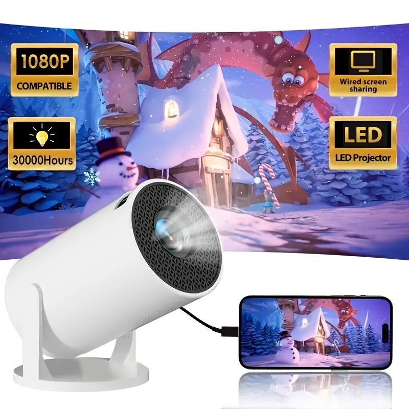 Smart HD Projector, 1080P LED Video Projector with 180 Rotation, 3D Ready, LCD Display, 4:3 Aspect Ratio, 220-240V European Standard Plug, Compatible with AV/USB/Audio/PS4, Home Theater Projector - Image 2