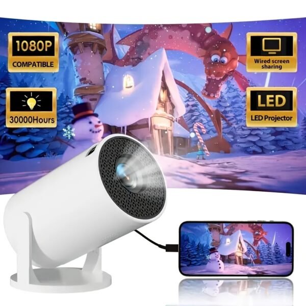 Smart HD Projector, 1080P LED Video Projector with 180 Rotation, 3D Ready, LCD Display, 4:3 Aspect Ratio, 220-240V European Standard Plug, Compatible with AV/USB/Audio/PS4, Home Theater Projector - Image 2