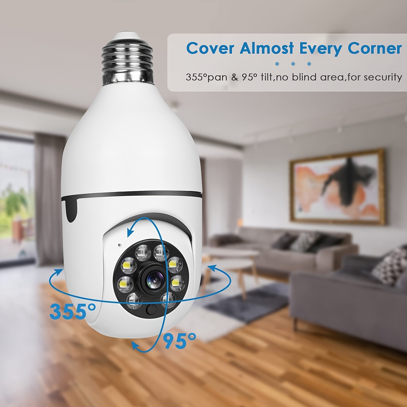 1pc Smart E27 Bulb Security Camera, 360° Rotatable, Wi-Fi Enabled, Infrared Night Vision, Two-Way Audio, Motion Sensor, Ceiling Mount, Hard-Wired 110-240V, App Control, No Battery, Non-Waterproof - Image 3