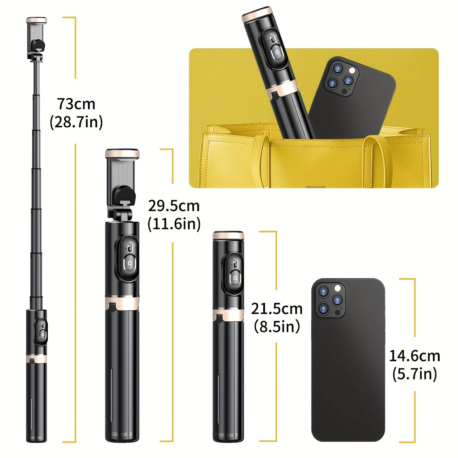 Portable Aluminum Alloy Phone Selfie Stick, Extendable Mobile Phone Tripod, Integrated Wireless Remote Hands Free Shooting For Apple IPhone And Android Smartphones 4''-7" - Image 5