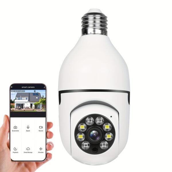 1pc Smart E27 Bulb Security Camera, 360° Rotatable, Wi-Fi Enabled, Infrared Night Vision, Two-Way Audio, Motion Sensor, Ceiling Mount, Hard-Wired 110-240V, App Control, No Battery, Non-Waterproof - Image 4