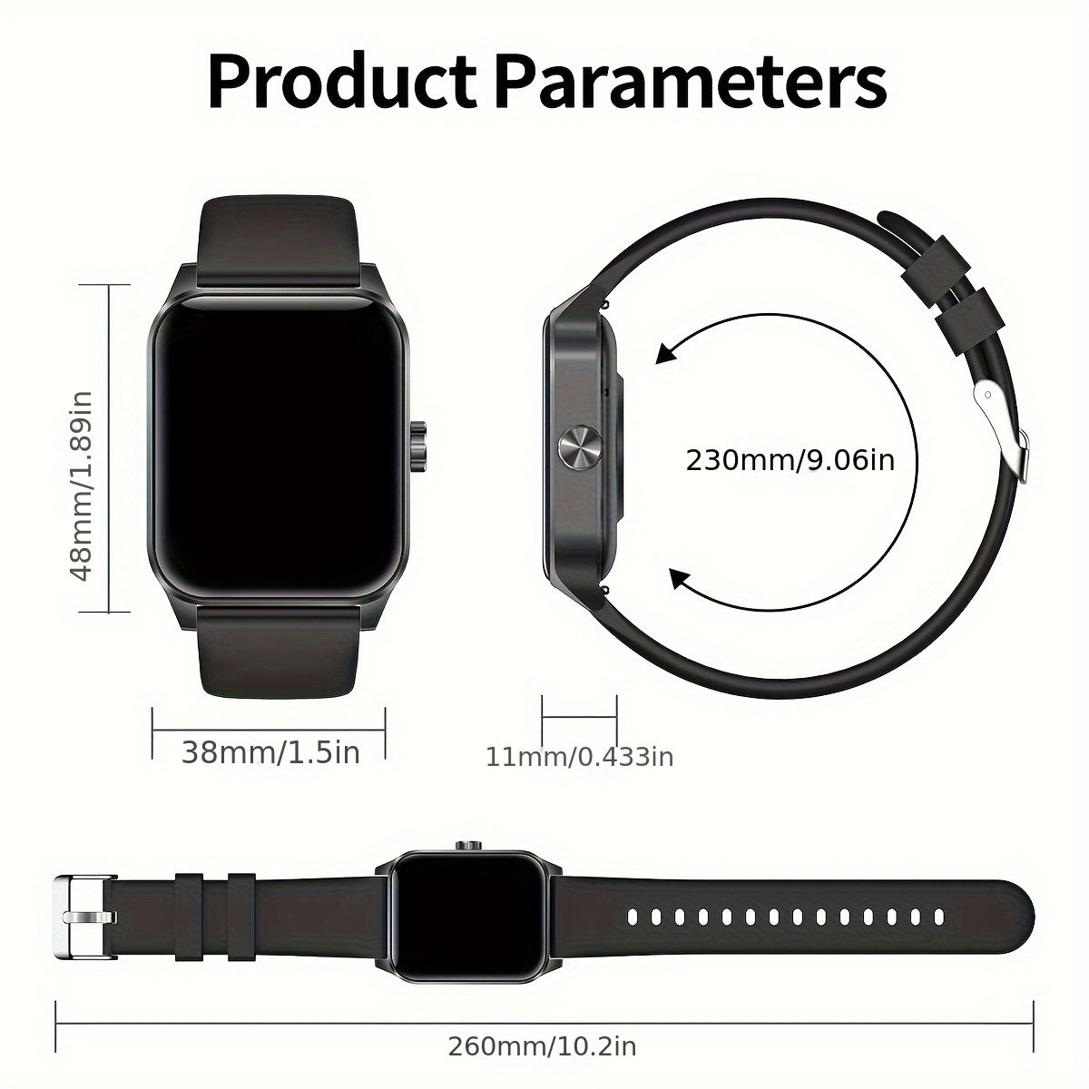 1pc Coiusor Men'S Smart Watch - 4.7cm HD Full Touch Screen, IP68 Waterproof, USB Rechargeable, Silicone Strap, Sports Style, Pedometer, Message Push, Call Function, Compatible with iPhone/Android - Image 9