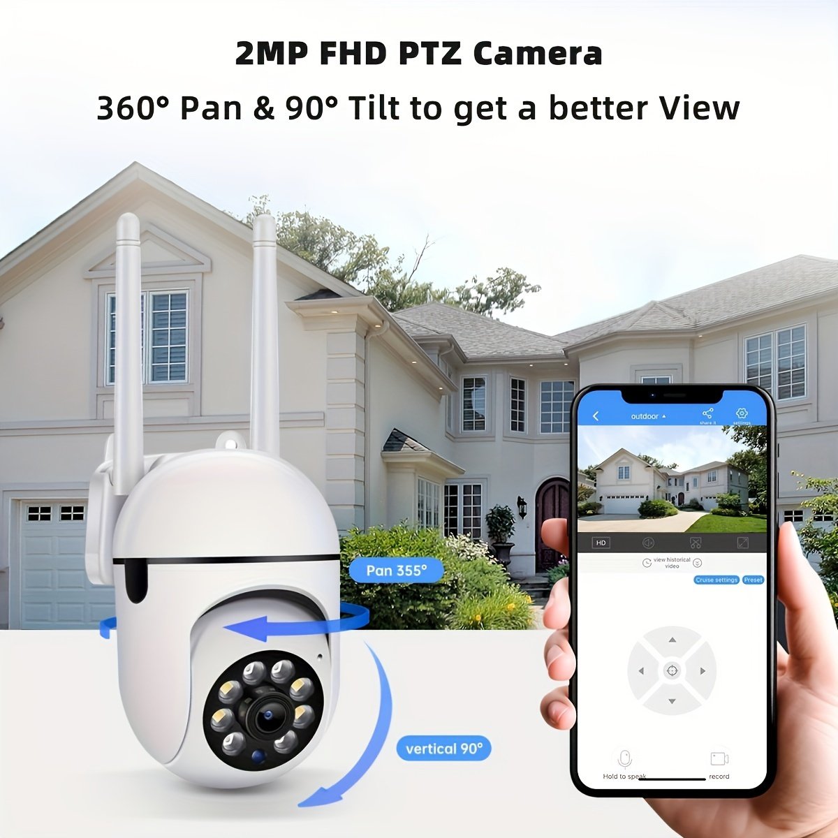 1pc High-definition 1080P Wireless Wifi Security Camera PTZ IP 355-degree 2.4G System Two-way Audio Motion Detection and Visual Active Defense Alarm Notification Push Pet Youngsters Monitor Supports Up to 256G TF/SD Card Intercom Home Security Camera, Rem - Image 4