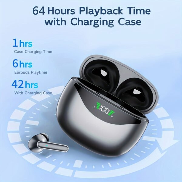 1 Pair LIFEBEE True Wireless Earbuds with Digital LED Power Display, TWS In-Ear Headphones with ENC Noise Cancelling, Built-in Condenser Mic, Sports Exercise Earphones with Deep Bass, Type-C Rechargeable Case, 300mAh Lithium Polymer Battery, Wireless Open - Image 6