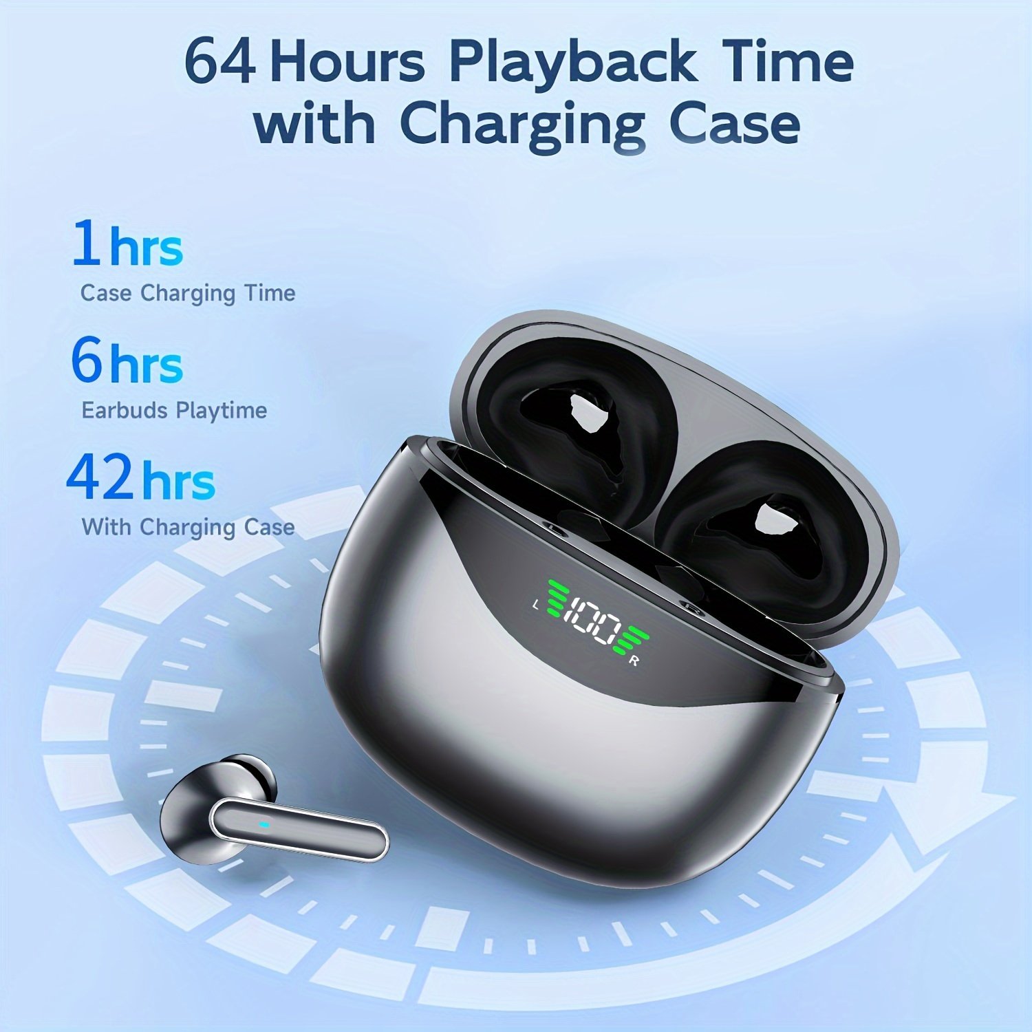 1 Pair LIFEBEE True Wireless Earbuds with Digital LED Power Display, TWS In-Ear Headphones with ENC Noise Cancelling, Built-in Condenser Mic, Sports Exercise Earphones with Deep Bass, Type-C Rechargeable Case, 300mAh Lithium Polymer Battery, Wireless Open - Image 6