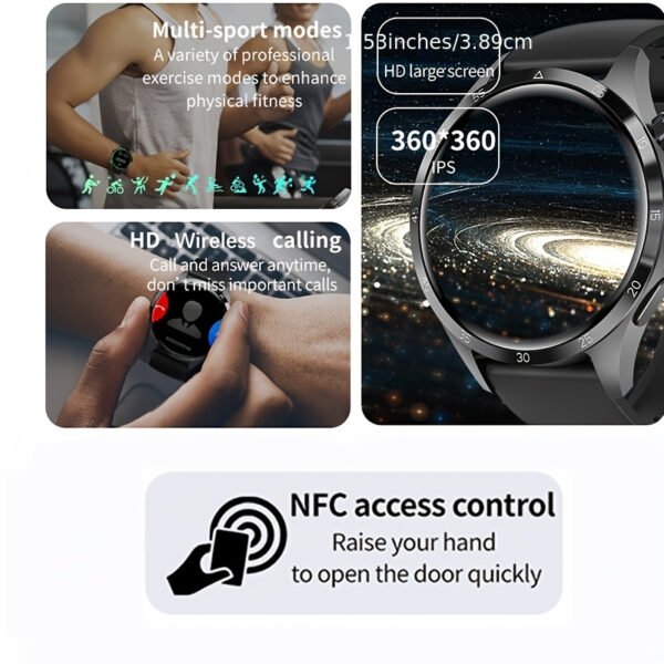 2024 GT4 Pro Smartwatch for Men and Women - 1.53-inch AMOLED HD Screen, 360x360 Resolution, Wireless Calling, NFC, USB Charging, Wireless 5.0, New, Smartwatch, Paearofero - Image 10