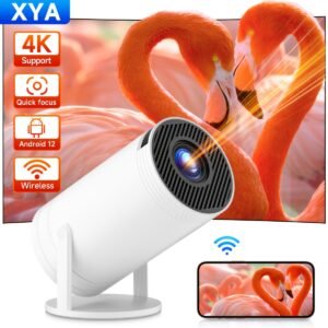 Android 12 Portable Projector 130ANSI Support 1080P/4K Decoding HD Video Projector, Wireless 5.2 Support 16:9 Aspect Ratio, 180° Rotation Mini Projector, EU Plug