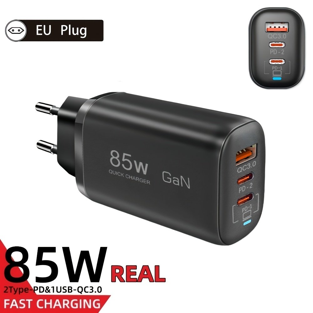 85W GaN USB-C Fast Charger, Multi-Port Power Adapter with PPS PD & QC 3.0/4.0, Universal Quick Charge for iPhone 16/15/14/13 Pro Max, Samsung, Xiaomi, iPad, MacBook - EU Plug, 110V/220V