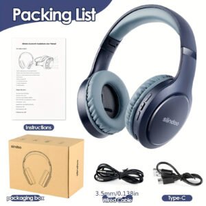 Head-worn wireless headphones, foldable wireless headphones with 3EQ mode, wireless headphones with microphone, foldable lightweight headphones, high-fidelity stereo sound, deep bass, ultra-long battery life, for travel, office, laptop, mobile phone