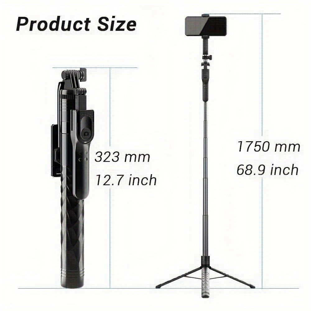 172.72cm Selfie Stick Tripod with Wireless Wireless with Remote Shutter for Android IOS Cell Mobile Phone Gimbal Stabilizer, Travel Tripod Phone holder Compatible with iPhone/Android/GoPro - Image 5