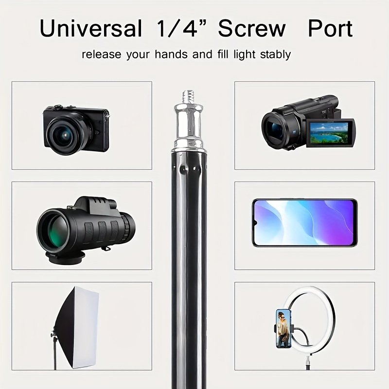 1pc UEGOGO 83.4" Iron Extendable Photography Tripod Stand with 1/4" Screw, Portable Adjustable Tripod for Cell Phone Photography, Video Recording, Live Streaming, Includes Tripod Stand and Phone Clip - Image 9