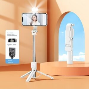 1pc Stainless Steel Adjustable Selfie Stick, Wireless Tripod Stand with Phone Holder, Extendable Telescopic Smartphone Mount for Live Streaming, Portable and Durable