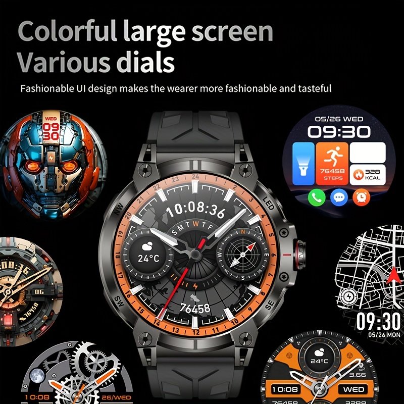 1.85 Inch Large Screen Smart Watch - 55mm - IP68 Waterproof Smart Watch for Men - 760mAh Large Battery - 100+ Sports Modes Activity Tracker - Wireless Calling and Answering - Sports Bracelet with LED Light - Compatible with Android/iPhone - Gift for Men