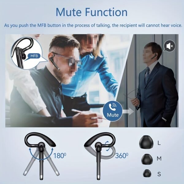 2024 Wireless Earphones 5.3 Headphones Stereo Handsfree Wireless Business Headset with HD Mic Built-in Mic for Driving/Business/Office, Compatible for iOS/Android Cellphone - Image 8