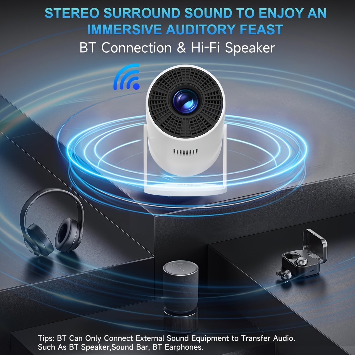 Portable Mini Projector with Built-in Android 11.0, 150ANSI Lumens, WiFi6, 180° Rotatable, Table Mount, Remote Control, HD 720p, 16:9 Aspect Ratio, Compatible with Smartphone/USB, for Home Theater, Party, Christmas Gift - Image 3