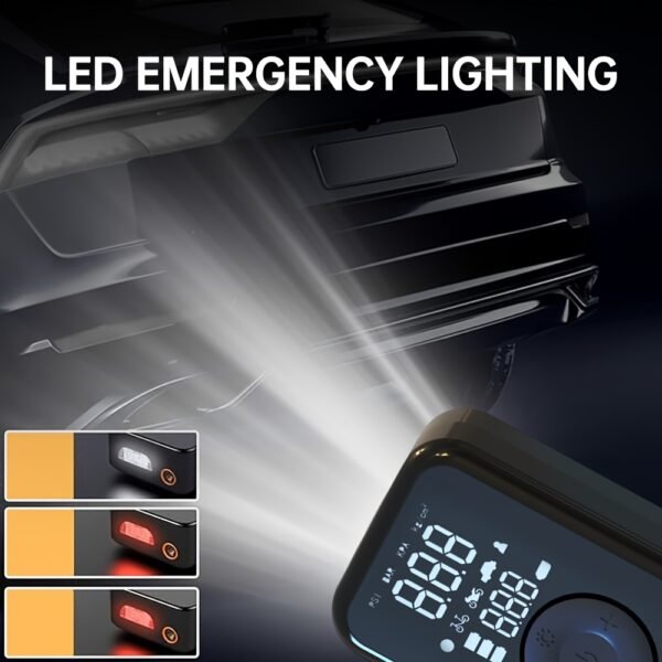 Portable Wireless Car Battery Jump Starter, Tire Inflator, Air Compressor Easily Inflates Tires, LED Display, with Flashlight And Power Bank, High-Capacity Battery. - Image 10