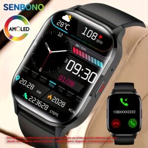 SENBONO AMOLED Smart Watch For Men, Wireless Call And Answer Call, Alway On Display HD AMOLED Screen, Multiple Sports Modes, Step, Distance, Calories Smart Watch