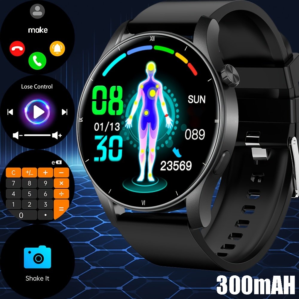 COIUSOR Men'S Smart Watch, 3.53cm TFT Display, IP68 Water Resistant, 360p Wireless 5.0, USB Charging, Long-Lasting 300mAh Lithium Polymer Battery, Call & SMS Reminders, App Notifications, Silicone Strap, Outdoor Fitness Tracker, Flashlight Function, Compa - Image 3