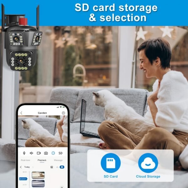 1pc 12MP Ultra HD WiFi Outdoor Camera, 3-Lens PTZ Security Monitor with 10X Zoom, 355° Rotatable Tilt, Color Night Vision, AI Motion Detection, Two-Way Audio, Wall Mount, Non-Waterproof, European Standard Plug, 110V-240V, App Control, Audio Alerts, Withou - Image 8