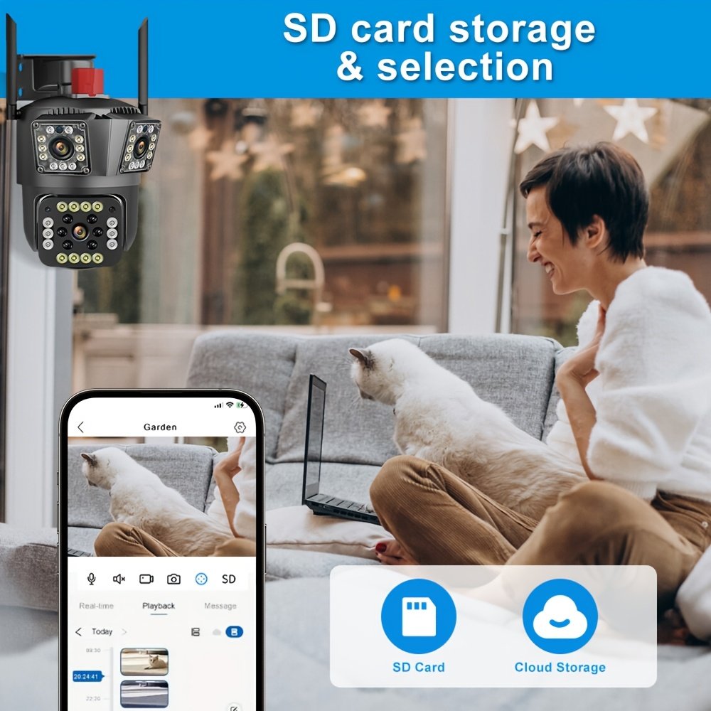 1pc 12MP Ultra HD WiFi Outdoor Camera, 3-Lens PTZ Security Monitor with 10X Zoom, 355° Rotatable Tilt, Color Night Vision, AI Motion Detection, Two-Way Audio, Wall Mount, Non-Waterproof, European Standard Plug, 110V-240V, App Control, Audio Alerts, Withou - Image 8