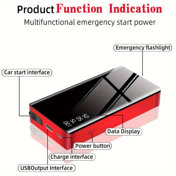 Portable Car Jump Starter with a 1000A Capacity, Suitable for 6.0L Gasoline And 3.0L Diesel Engines, Featuring Extended Smart Jumper Cables, a Light, And a Compact Design. - Image 4