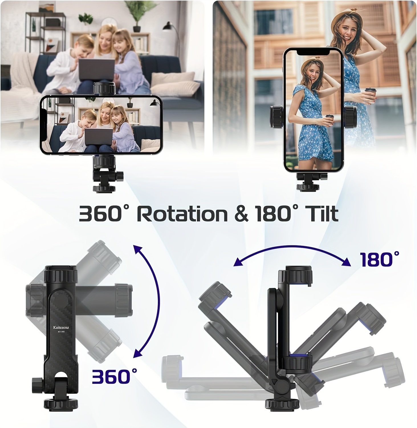 The Mobile Phone Holder Comes with 2 Cold Shoes. The Mobile Phone Tripod Bracket Is Suitable for All Mobile Phones. The Mobile Phone Bracket Is Connected to The Tripod And Can Rotate 360 Degrees And Can Be Tilted Forward And Backward. - Image 11