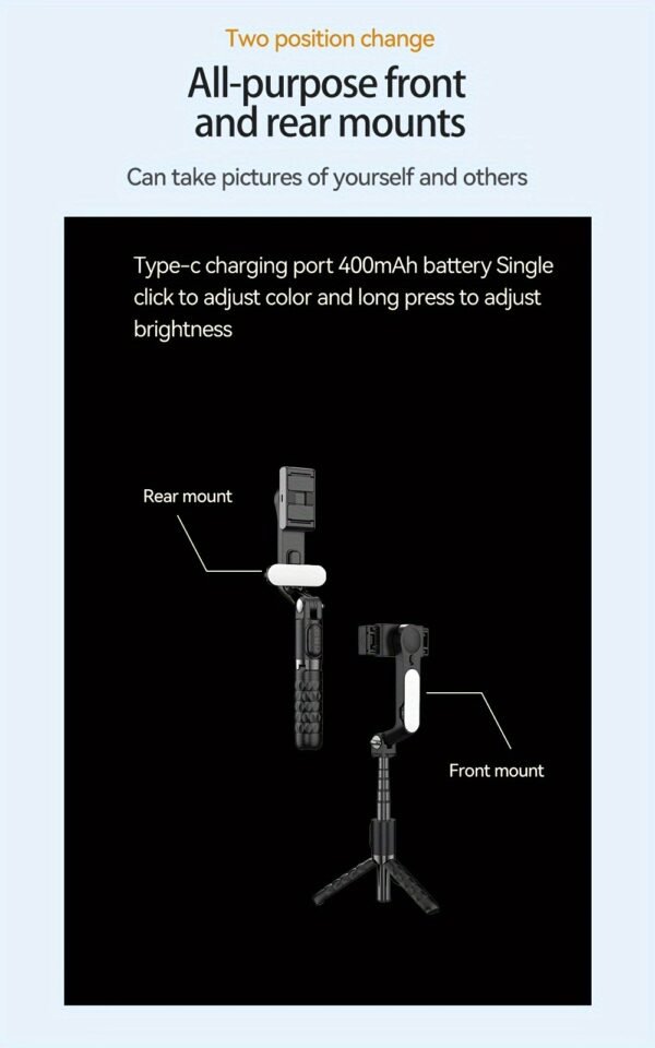 1pc Desiontal A6 1-Axis Handheld Gimbal Stabilizer with Wireless Remote, LED Beauty Light, Tripod Mount, Retractable Folding Selfie Stick for iPhone/Android - USB Charging, ≤36V, 400mAh Lithium Polymer Battery, ABS Material - Image 15