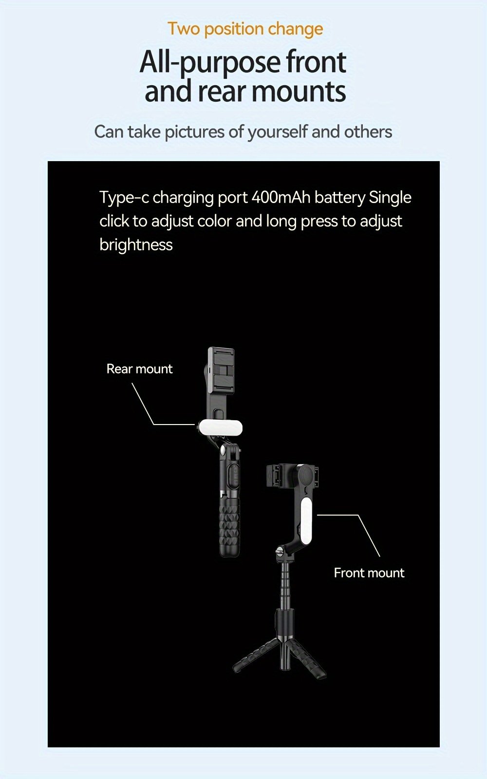 1pc Desiontal A6 1-Axis Handheld Gimbal Stabilizer with Wireless Remote, LED Beauty Light, Tripod Mount, Retractable Folding Selfie Stick for iPhone/Android - USB Charging, ≤36V, 400mAh Lithium Polymer Battery, ABS Material - Image 15