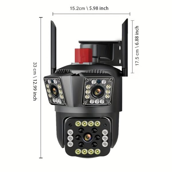 1pc 12MP Ultra HD WiFi Outdoor Camera, 3-Lens PTZ Security Monitor with 10X Zoom, 355° Rotatable Tilt, Color Night Vision, AI Motion Detection, Two-Way Audio, Wall Mount, Non-Waterproof, European Standard Plug, 110V-240V, App Control, Audio Alerts, Withou - Image 2