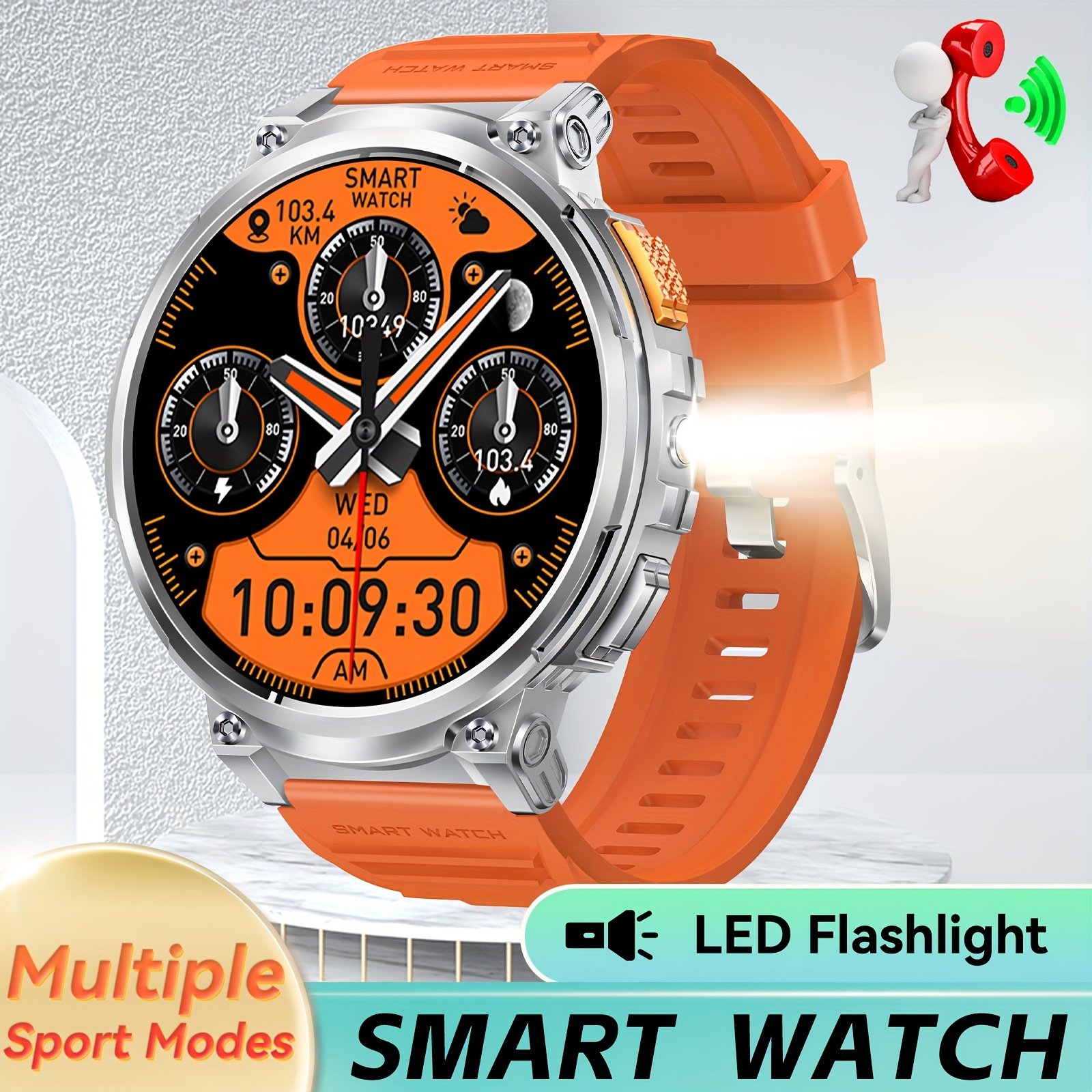 INEYES Men's Smartwatch For Android Phone With LED Flashlight And 1.85-Inch Full Touch Screen, Outdoor Sports Smart Watches For Women With 730mAh Large Capacity Battery, Smart Watch For Men With Wireless Call, Message Reminder, Women's Smartwatches For IP - Image 7